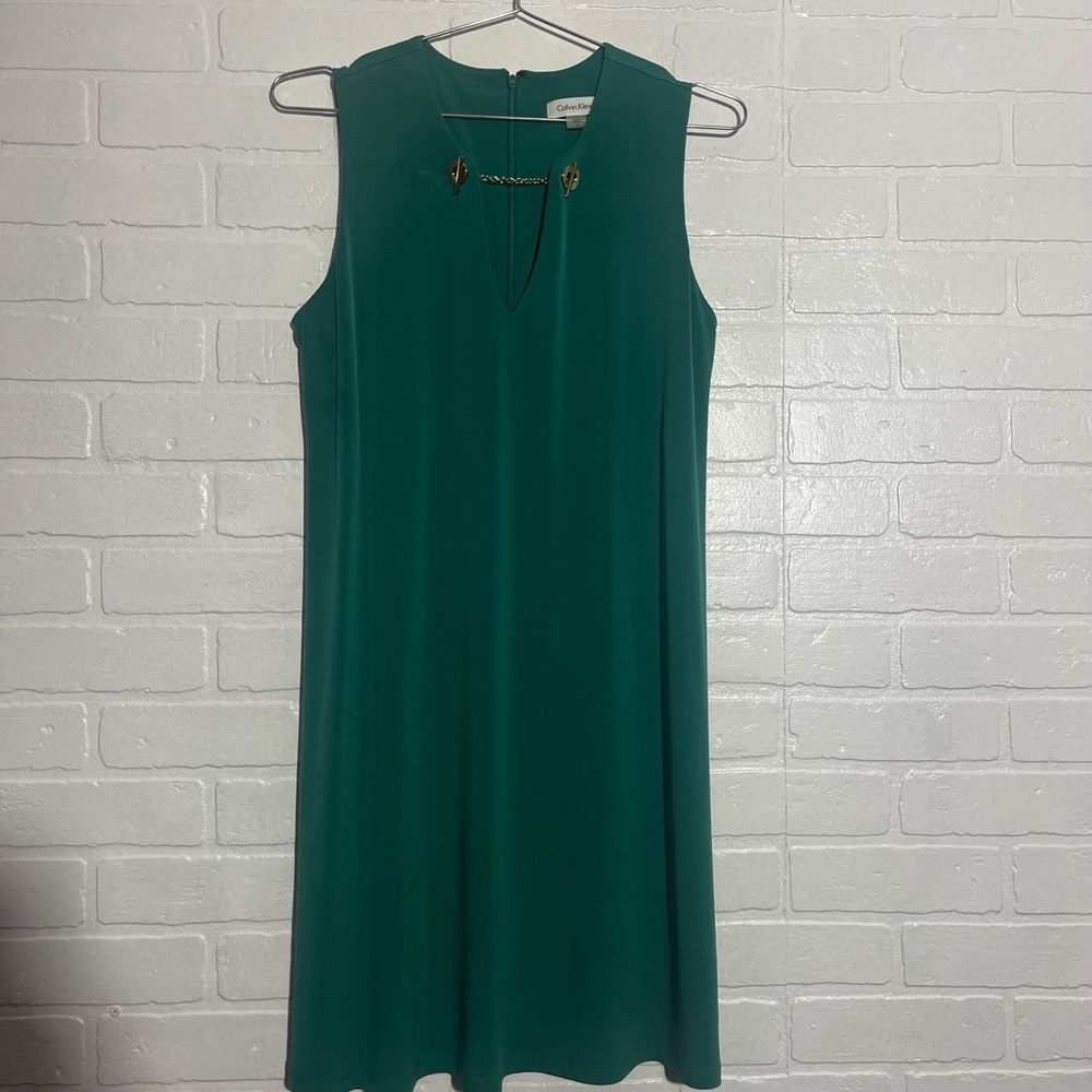 Calvin Klein Womens Dress Green Formal Sleeveless Chain Detail Elegant Size 6